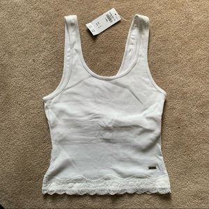 hollister white ribbed tank top size xs